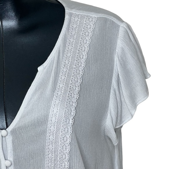 SANCTUARY White Bohemian Short Sleeve Button Down Top Blouse Women's Size S - Picture 7 of 16
